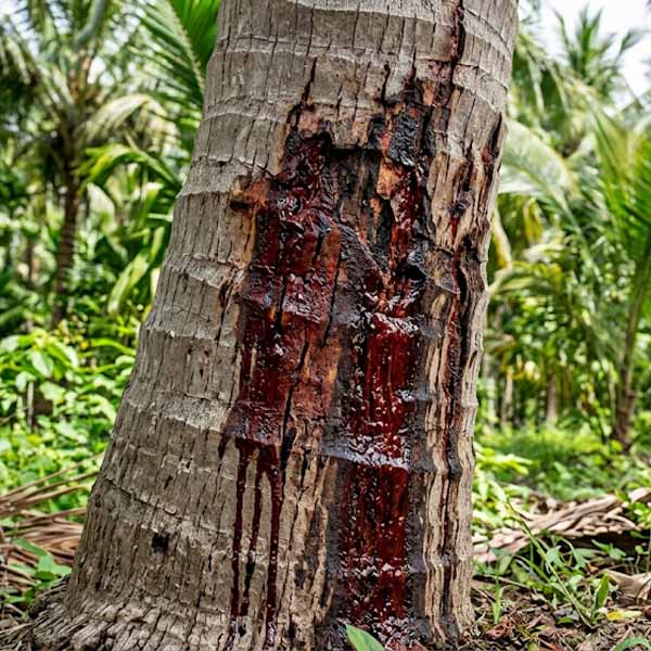 Stem bleeding disease in coconut tree trunk