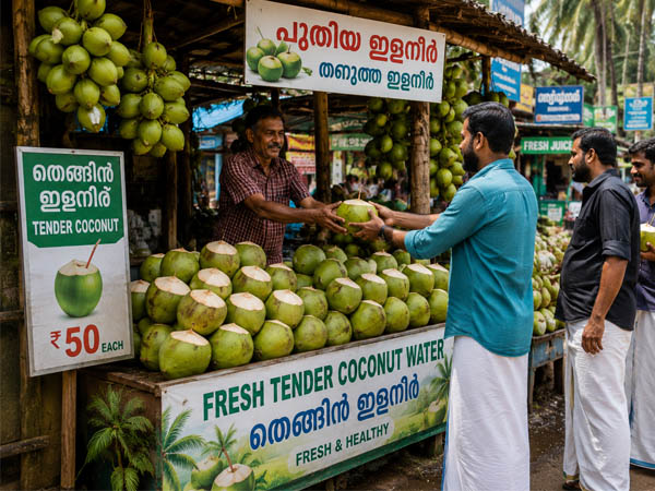 Tender coconut selling in local Kerala market