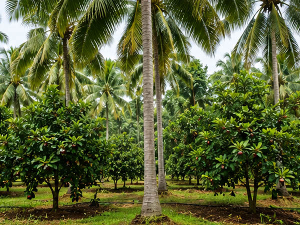 Mangosteen and coconut palm intercropping method