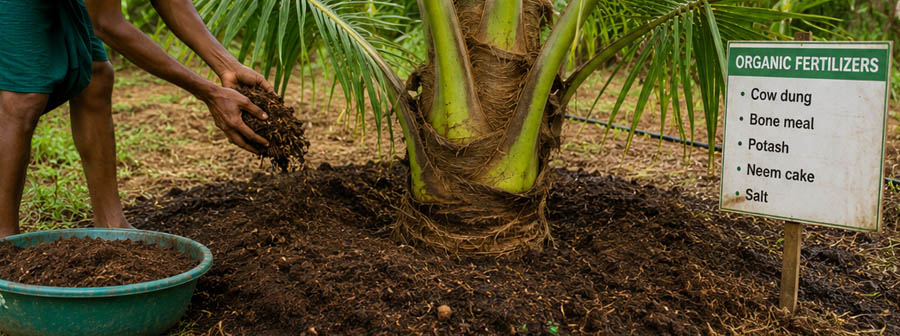 Organic fertilizer application for coconut palms