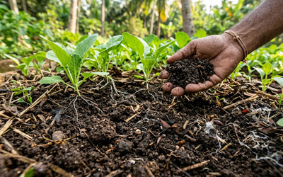 Healthy soil with organic matter and microbes from Panchagavya