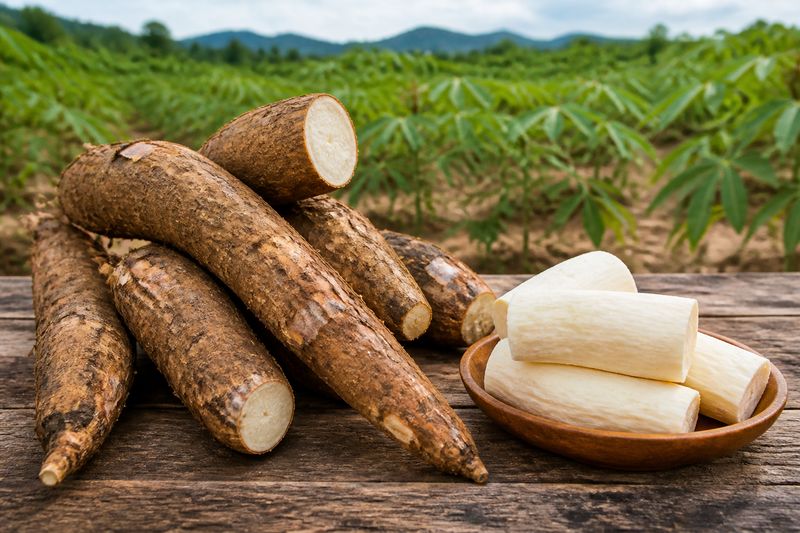 Fresh cassava tubers showing sweet and bitter cassava varieties before safe cooking and preparation
