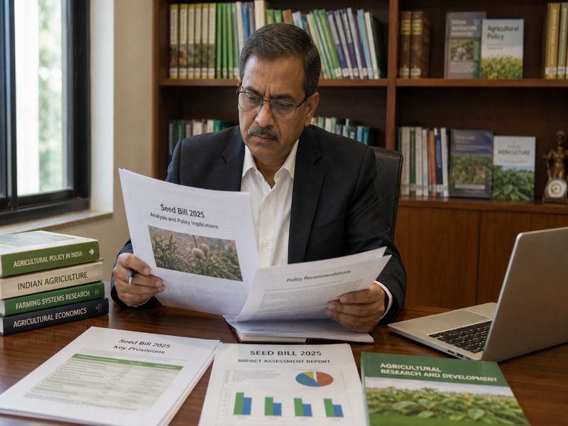 Agricultural policy expert reviewing India seed bill reform documents