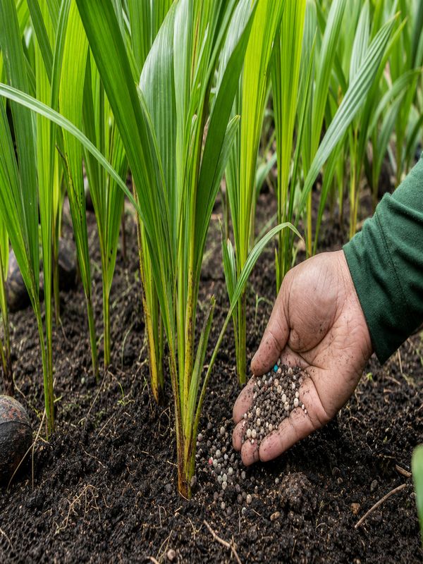 Kalpa Poshak organic fertilizer supporting strong coconut seedlings and root growth