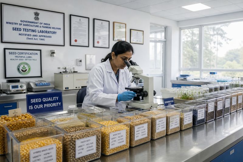 Seed certification process at a private institution in India with quality testing of agricultural seeds