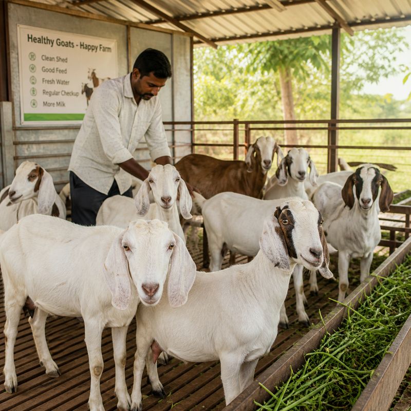 Healthy dairy goats on a small farm highlighting profitable goat farming and goat milk production