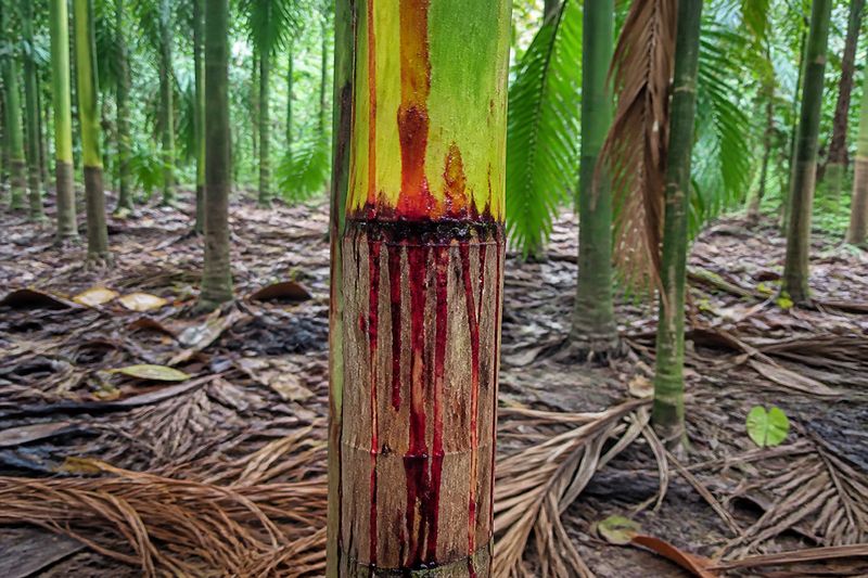 Stem bleeding disease symptoms on young areca palm in a Kerala plantation