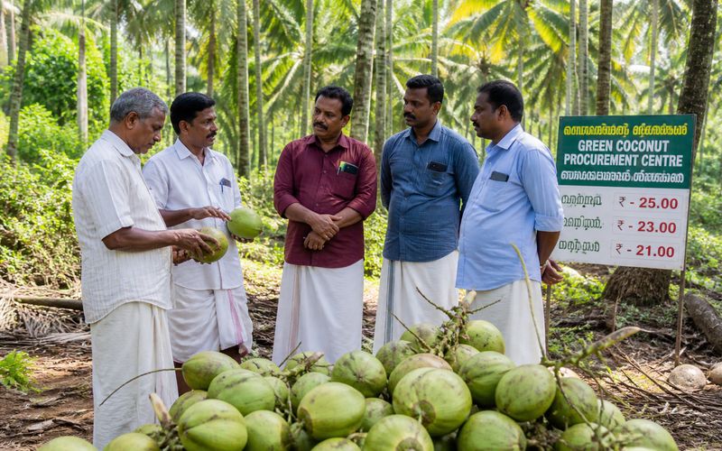 South India coconut farmers monitoring crop prices and procurement trends