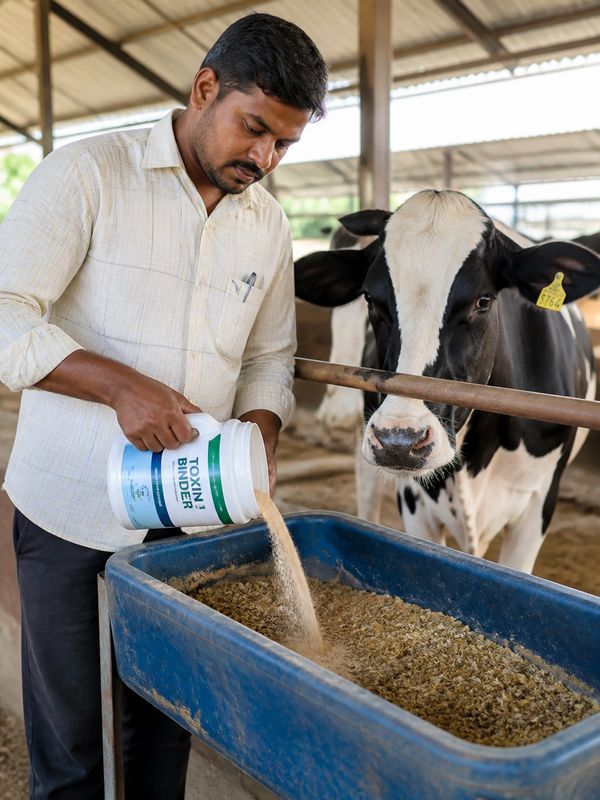 Toxin binder being added to dairy cow feed to prevent fungal toxin absorption